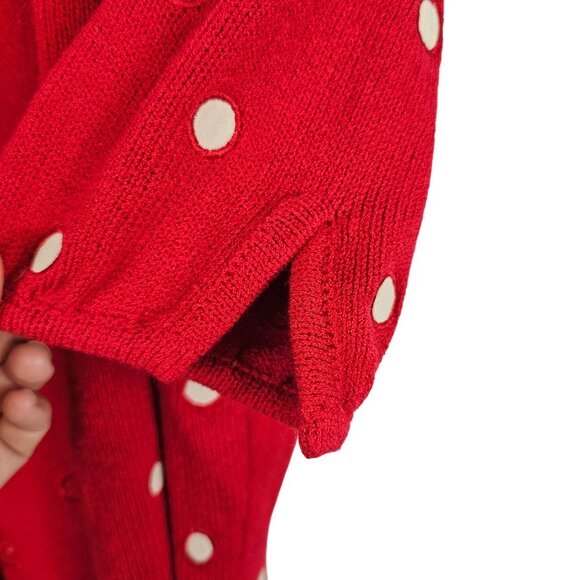 Anne Crimmins Women's S Vintage Red/White Polka Dot Whimsical Bow Front Cardigan - Picture 9 of 10